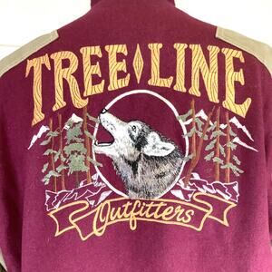 Vtg Treeline Outfitters Red Tan Jacket Coat Mens Sz M Embroidered Wool Canvas